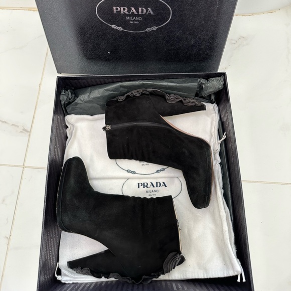 Prada Suede Ruffle back black booties. Hottest brand. - Picture 6 of 8